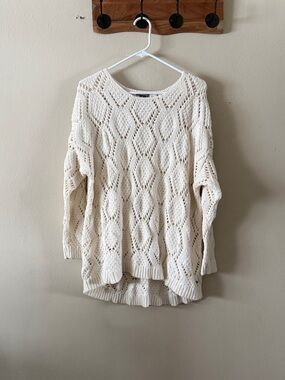 Eddie Bauer Cream 100% Cotton Open Knit Crochet Sweater Pointelle size 2XL